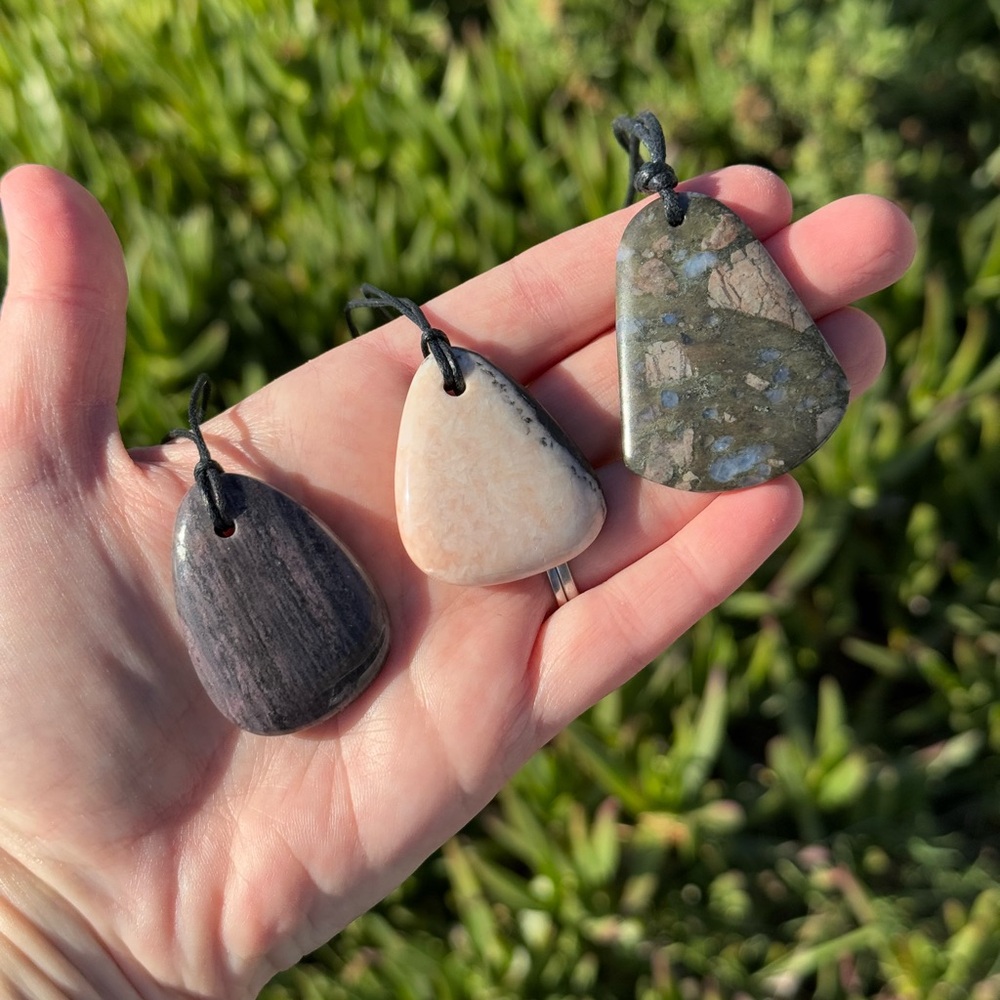Set of 5 natural stone pendant necklaces adjustable boho necklaces